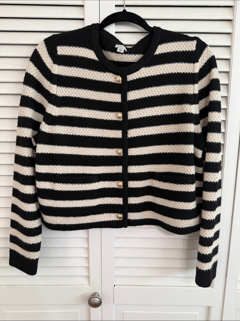 a new day Black & Cream Striped Button-Up Cardigan
